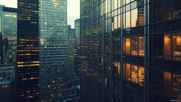 High rise panorama in a New York City Desktop Wallpaper with early morning reflections.