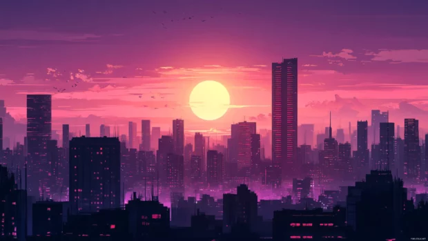 High rise silhouettes at twilight blended into a perfect night city wallpaper 4k.