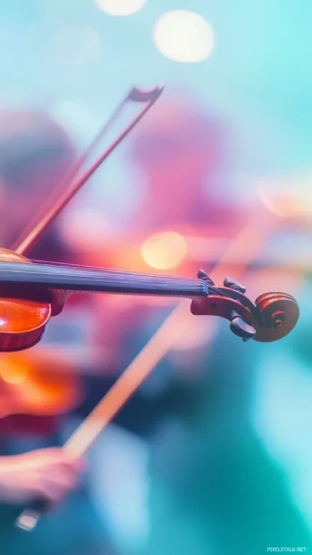 Instrumental music wallpaper for iPhone, Close up of a violin string section in soft blur.