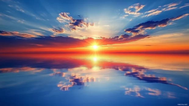 Last rays sunlight reflect scattered clouds serene evening sky golden hues to deep indigo.