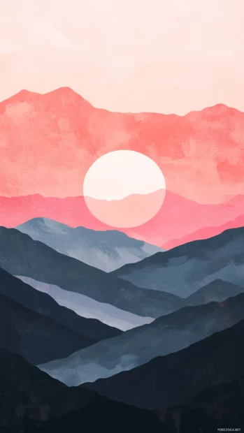 Layered mountain ridges glowing with sunrise light in an Aesthetic Sunrise Wallpaper.
