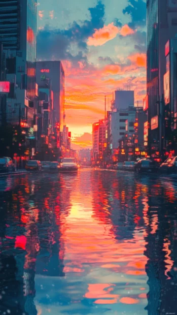 Light Wallpaper for iPhone inspired by sunset city reflections in water.