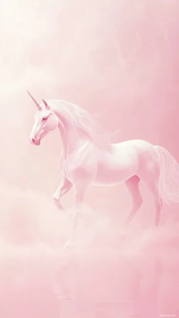 Line unicorn walking along a soft pink gradient in this Pastel minimalist unicorn art.