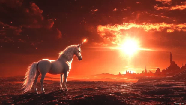 Lone unicorn watching a solar flare in the distance.