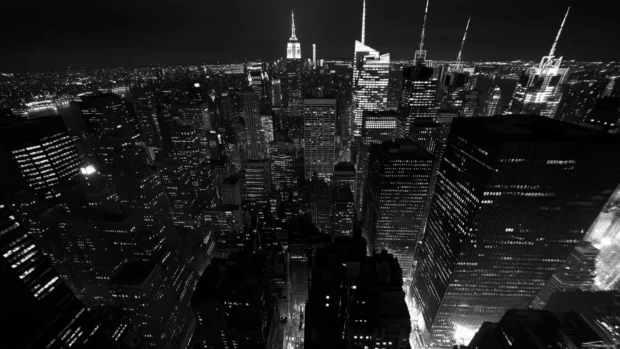 Manhattan stands proud against the night in New York City.