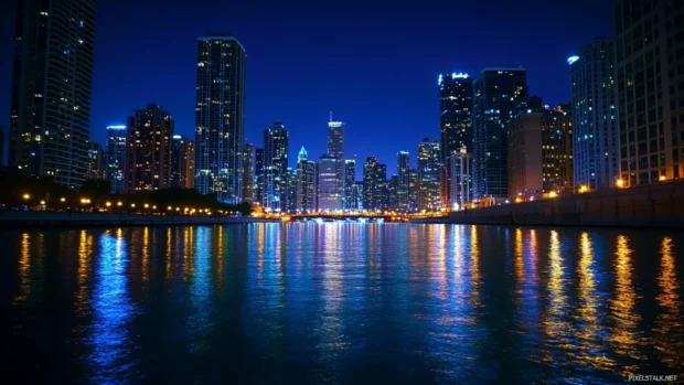 Midnight calm across an endless City Nightscape.