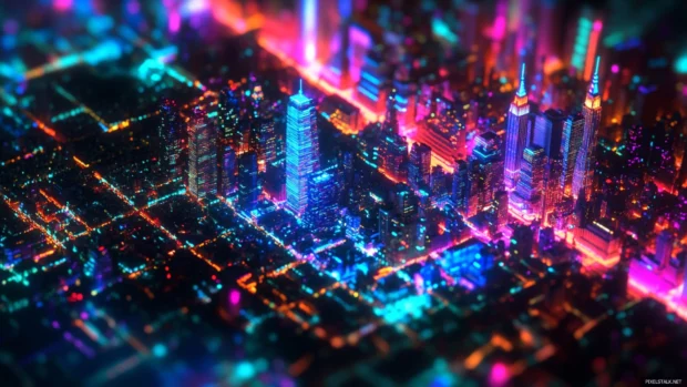 Midtown glow surrounds the New York City 4k Wallpaper in stunning detail.
