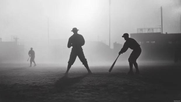 Minimalist baseball wallpaper in black and white, Historic photo recreation of early baseball scene in black and white.