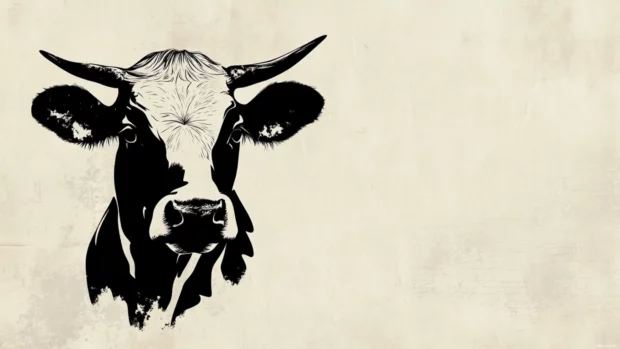 Minimalist cow design on soft textured background.