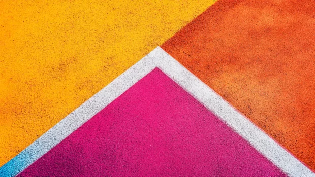 Minimalist geometric baseball field with sharp angles and bold colors, modern art style with abstract elements.