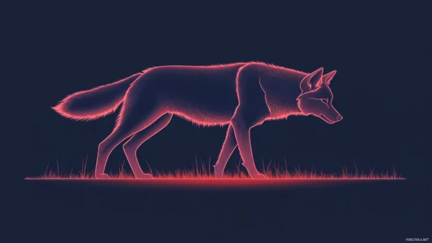 Minimalist glowing wolf outline against a simple dark blue and red gradient.