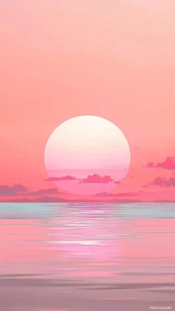 Minimalist sunrise illustration with pink and peach tones.