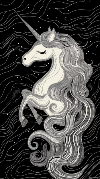 Monoline art in this Line art unicorn wallpaper showing a unicorn tail swirl.