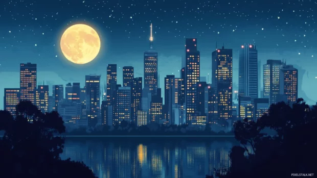 Moonlight kisses the edges of the City Night skyline.