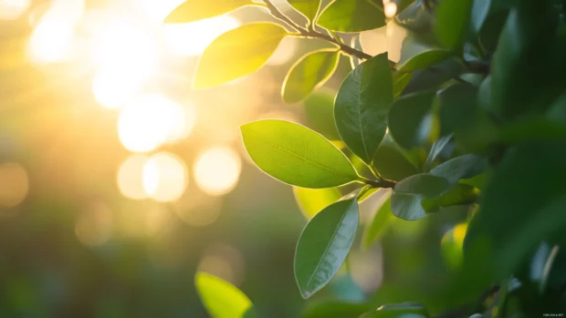 Morning sun breaking through quiet forest branches.