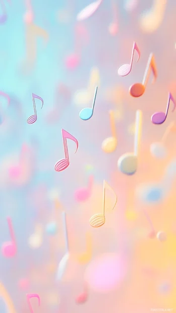 Music notes drifting upward in soft pastel colors.