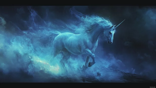 Mystic fog rolls around the unicorn in this high resolution unicorn 4K wallpaper.