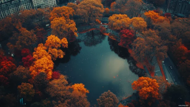 New York City 4k Wallpaper featuring Central Park in autumn hues.