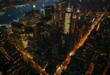 Night New York City Wallpaper featuring glowing Times Square and busy night streets.