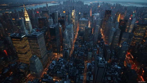 Night New York City Wallpaper with atmospheric lights over the financial district.