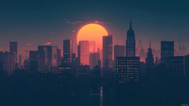 Night city wallpaper 4k enhanced with soft hues and architectural depth.