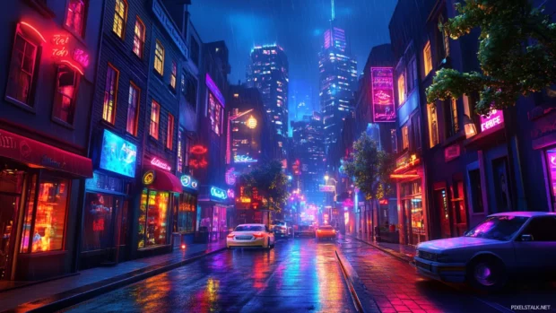 Nightlife energy captured in this lively city nights wallpaper for PC.
