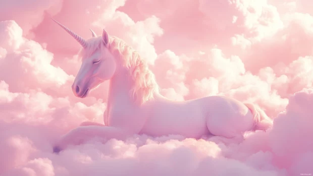Pastel Unicorn Wallpaper featuring a unicorn resting under pastel clouds.