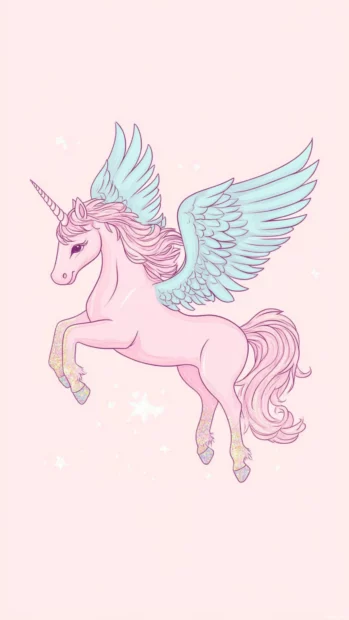 Pastel breeze lifts a unicorn with glitter wings in this Pastel magical unicorn lockscreen.