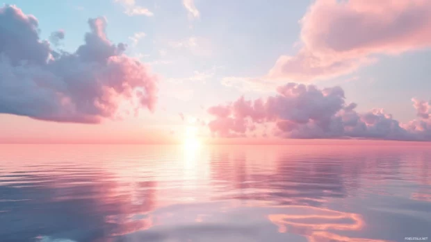 Pastel clouds and tranquil waters meet in a Sunrise Wallpaper with Lake view.