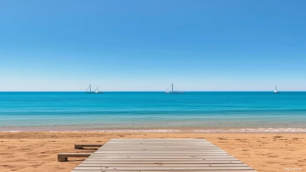 Picturesque boardwalk on a preppy beach.