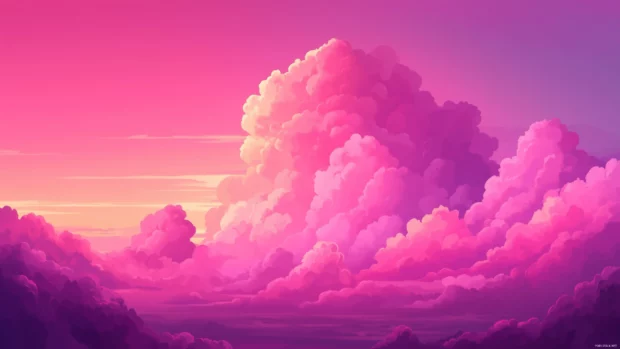 Pink sunset sky, layered clouds, blends soft pink to bold magenta.