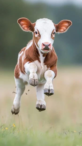 Playful calf captured mid jump in this Adorable calf background image.