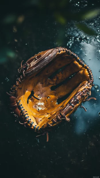 Portrait shot of a baseball glove and ball in baseball wallpaper 4k.
