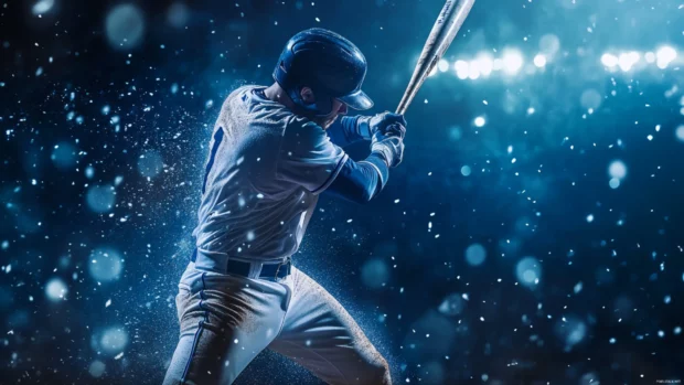 Powerful home run scene under stadium lights, perfect for a baseball wallpaper.