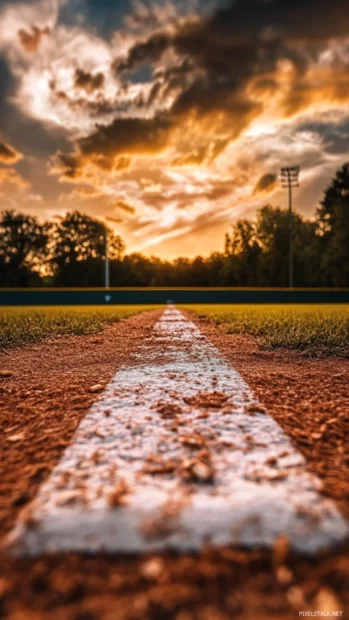 Realistic baseball field wallpaper for Android during golden hour.