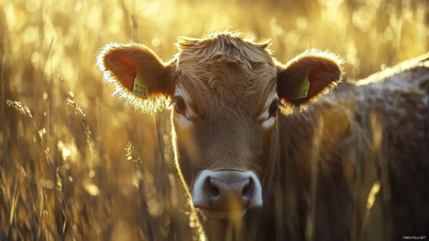 Realistic cow wallpaper 4K with cow fur details and soft depth of field.