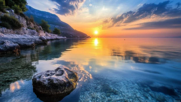 Reflection of morning sun in still waters, great for sunrise view in 4K.