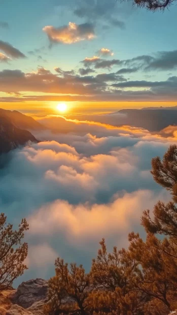 Rolling clouds brighten a canyon perfect for a beautiful sunrise wallpaper.