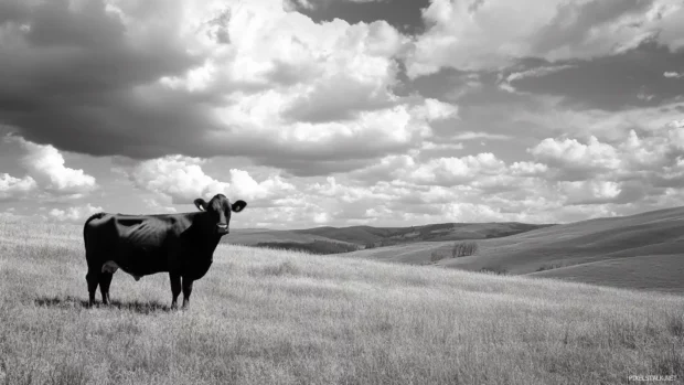 Rolling farmland and cow perfect for 4K cow desktop background.