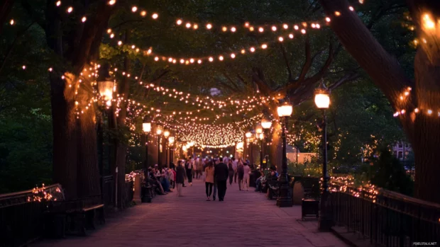 Romantic ambiance in Central Park featured in a Night New York City Wallpaper.