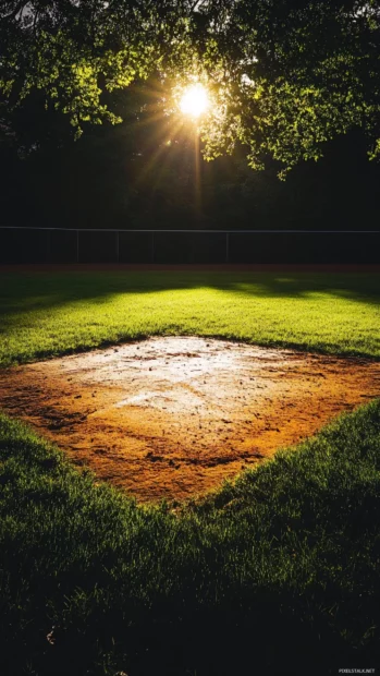Shadowy pitchers mound with dreamy highlights.
