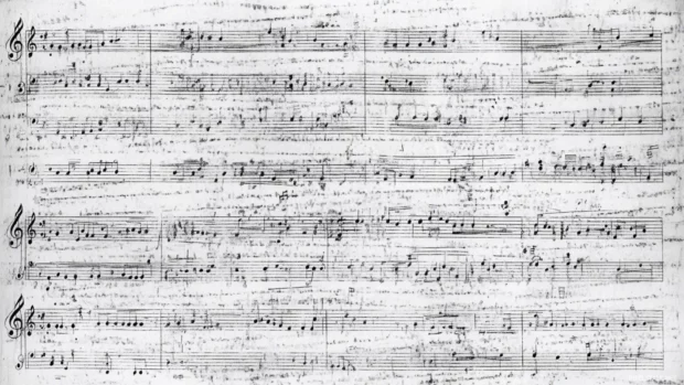 Sheet music texture for desktop, Faded ink music manuscript captured in classic style.