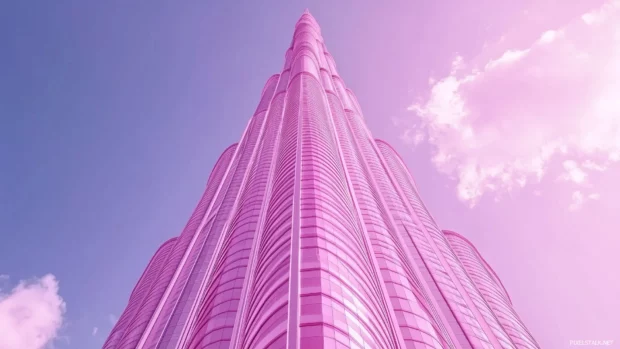 Simple image of Dubai iconic landmarks, clean lines, minimal color palette.
