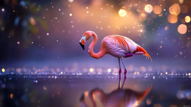 Soft bokeh and dreamy reflections enhance this pink flamingo background.