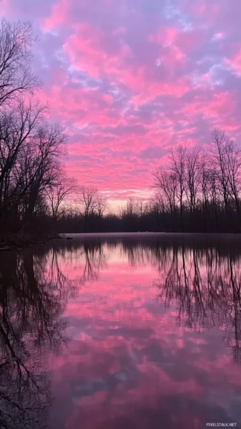 Soft ripples reflect the sky during a pink tinted sunrise.