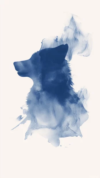 Soft watercolor textures surround the figure of a howling wolf under drifting snow.
