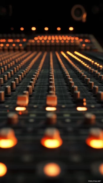 Sound mixing console with lights blinking in harmony.