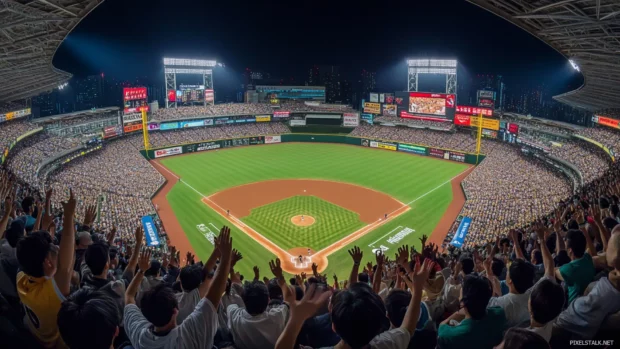 Stadium crowd cheering in baseball desktop wallpaper HD format.