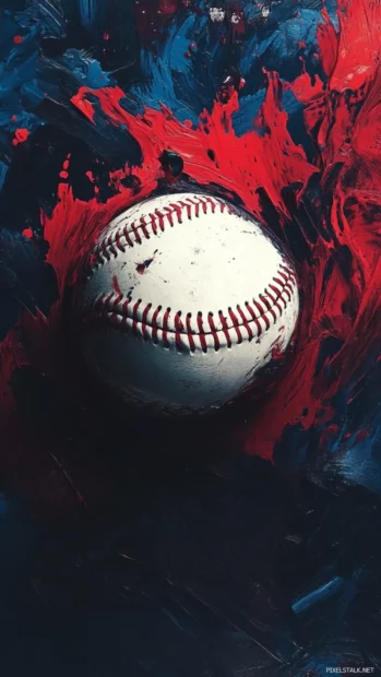 Stylized baseball wallpaper for Android with abstract paint effects.