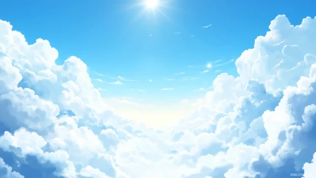 Subtle gradients in deep blue sky to soft white near horizon.